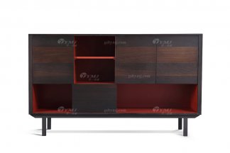 意式極簡風格高端別墅豪宅家具品牌現代輕奢餐廳時尚煙熏橡木色+烤漆餐邊柜