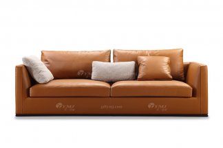 意式極簡風格高端別墅會所家具品牌現代輕奢客廳時尚橙色真皮三位沙發