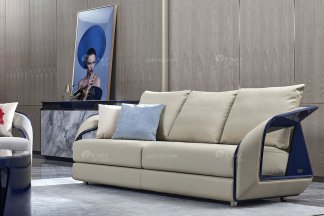 高端別墅豪宅家具星級酒店家具品牌后現(xiàn)代輕奢風(fēng)格客廳時尚真皮+孔雀藍二位沙發(fā)