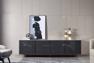 高端別墅豪宅家具星級酒店家具品牌后現代輕奢風格客廳時尚大理石面+黑檀+金屬電視柜