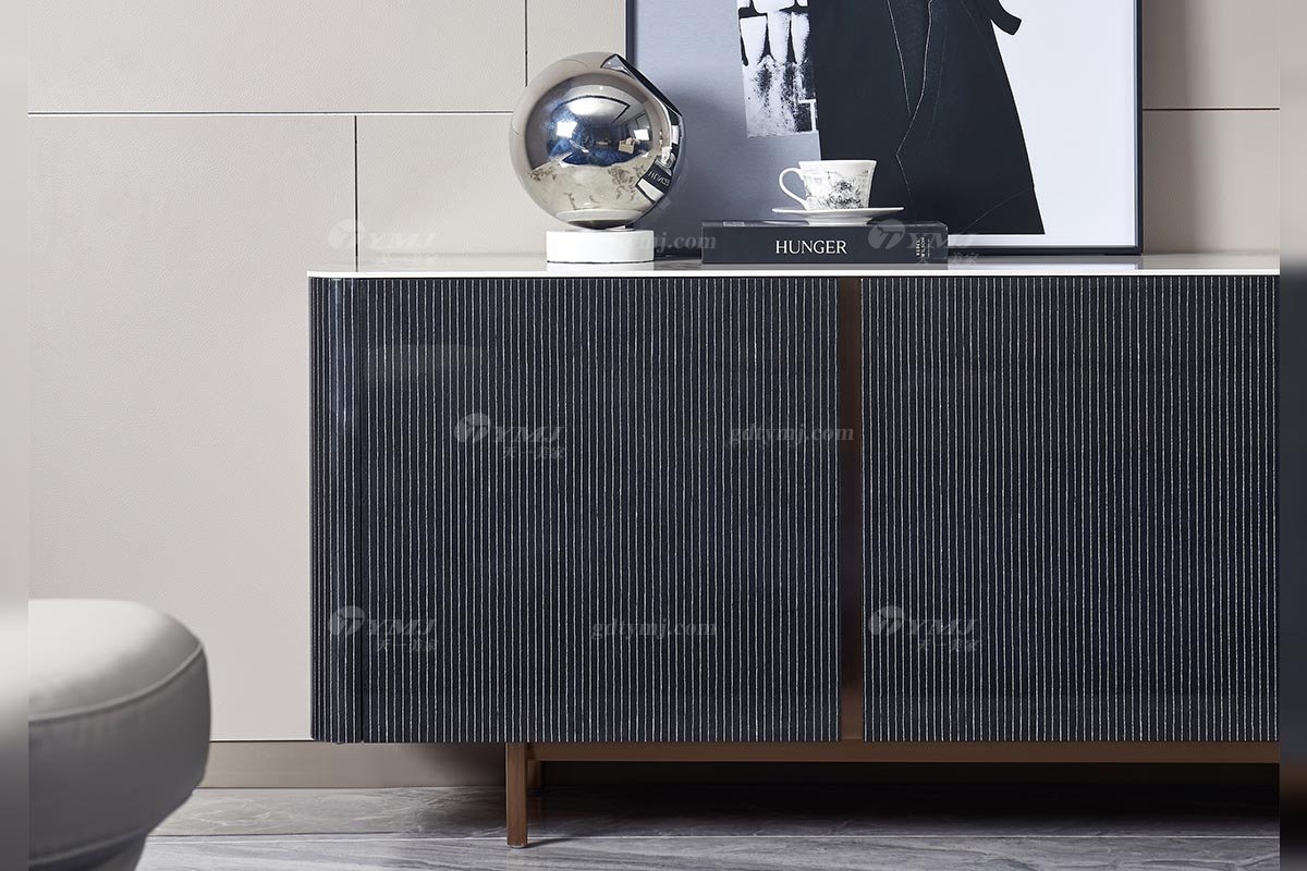 高端別墅豪宅家具星級酒店家具品牌后現代輕奢風格客廳時尚大理石面+黑檀+金屬電視柜TK601-220電視柜1