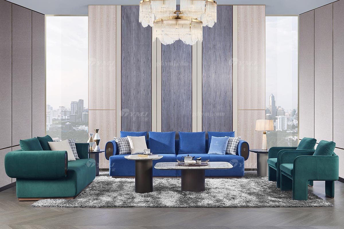 高端別墅豪宅家具星級酒店家具品牌后現代輕奢風格客廳時尚創意綠色皮藝雙人沙發TX003-2兩位沙發場景