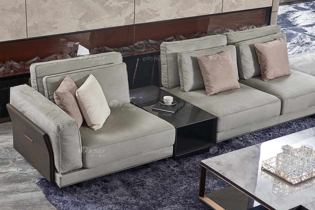 高端會所別墅大宅家具品牌后現代輕奢風格客廳大氣舒適米色轉角組合沙發TX004轉角組合沙發