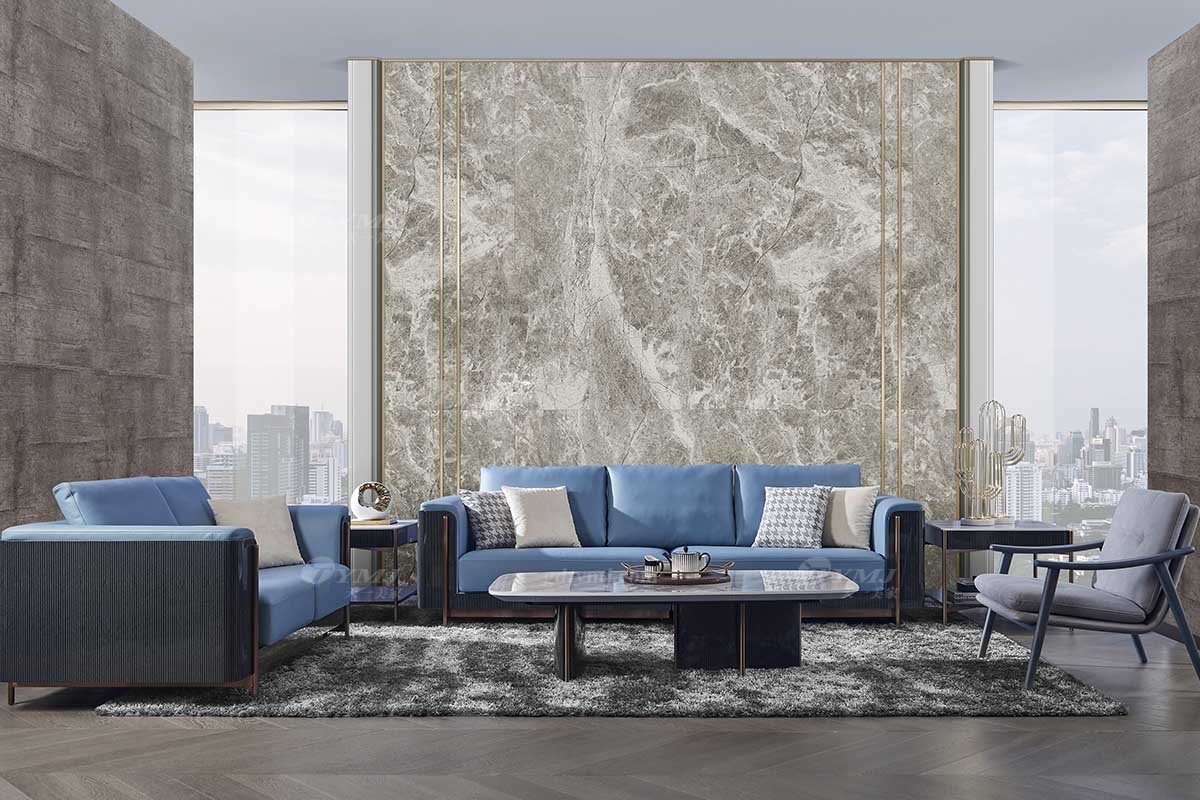 后現代輕奢風格家具高端會所別墅品牌家具時尚大理石面+金屬茶幾TK760-1長幾場景