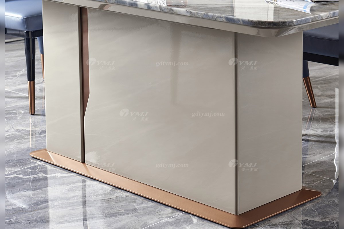 后現代輕奢風格家具高端會所別墅品牌家具時尚餐廳大理石面卡其色餐桌TC102-180餐柜細節