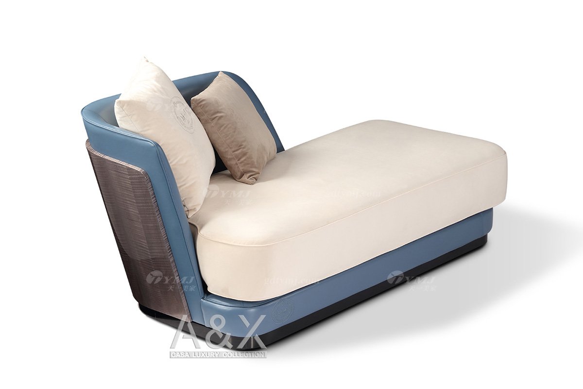 輕奢后現代風格家具高端會所別墅品牌家具大氣藍色真皮貴妃椅CW245-071貴妃床1