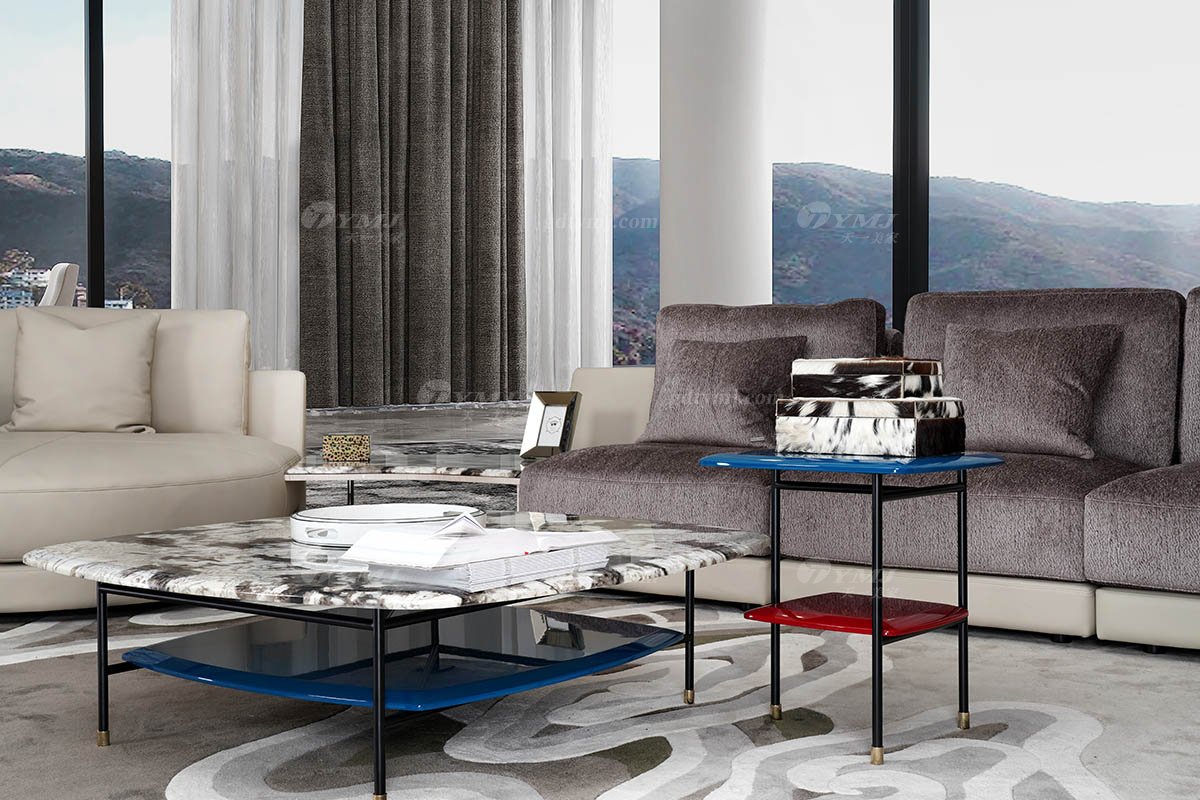 高端簡(jiǎn)美輕奢風(fēng)格家具別墅會(huì)所家具品牌客廳時(shí)尚大理石面茶幾3025-203茶幾場(chǎng)景