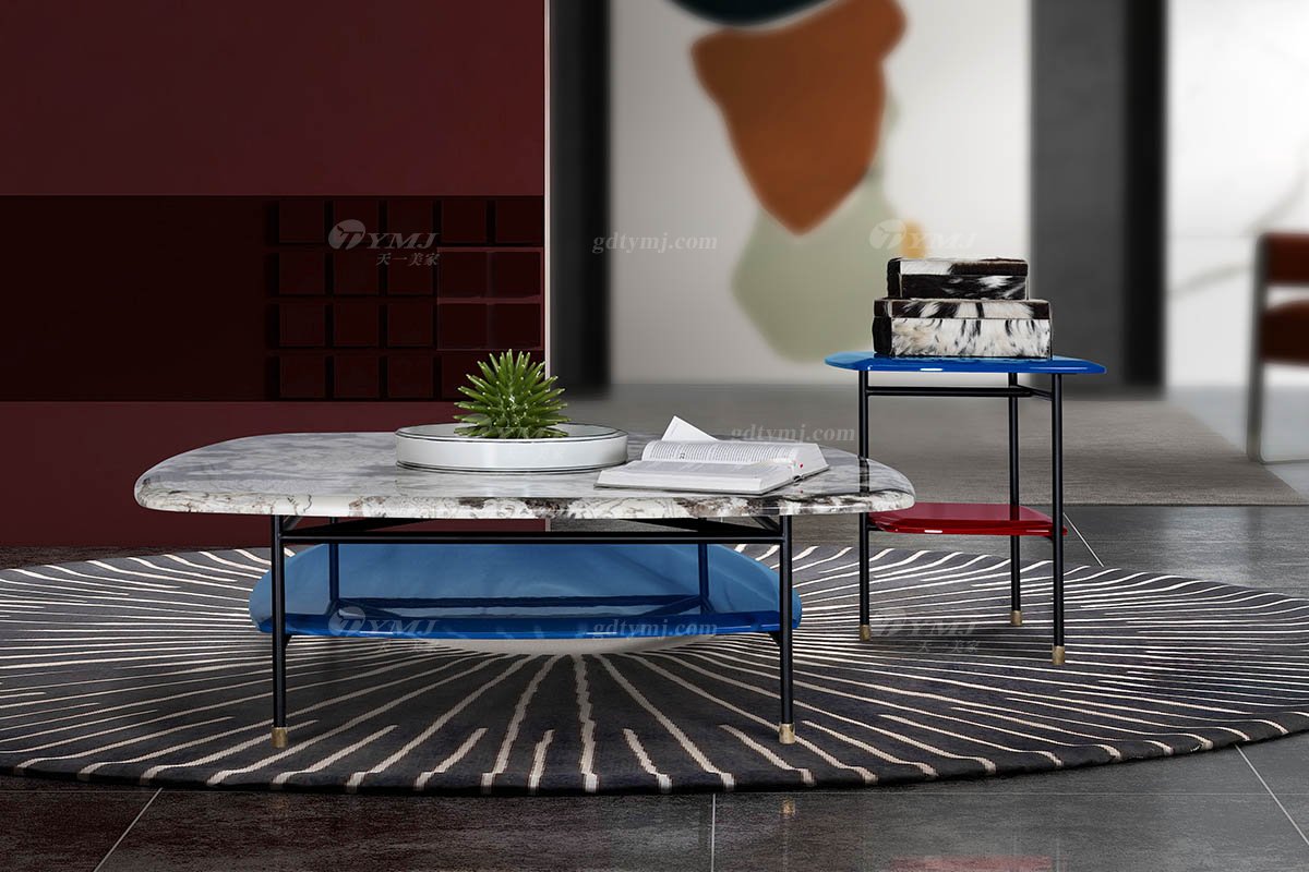 高端簡(jiǎn)美輕奢風(fēng)格家具別墅會(huì)所家具品牌客廳時(shí)尚大理石面茶幾3025-223角幾場(chǎng)景