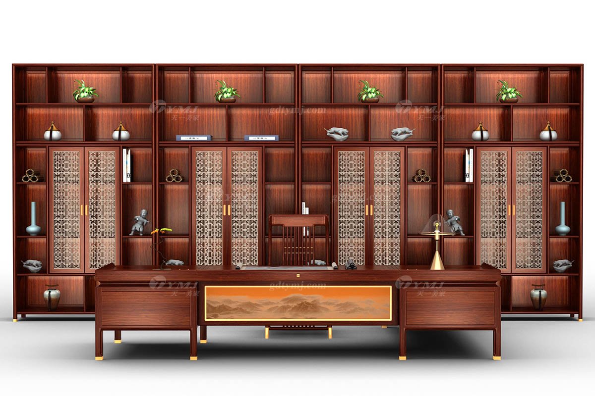 時尚新中式辦公家具風格品牌家具高端簡約大氣實木刺猬紫檀書柜文件柜運籌帷幄書柜組合