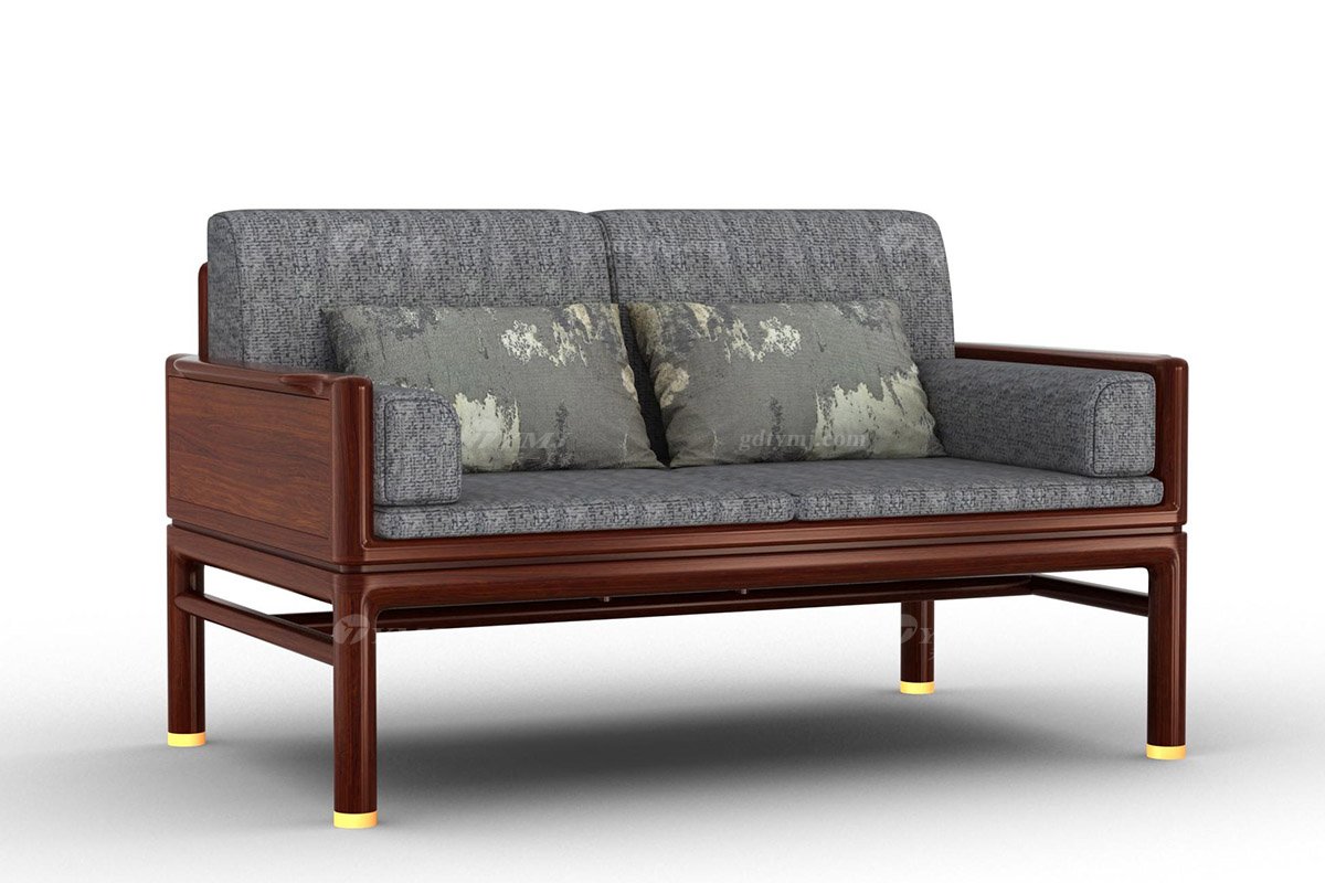 時尚新中式辦公家具風(fēng)格品牌家具高端簡約大氣刺猬紫檀實木+布藝兩人位沙發(fā)