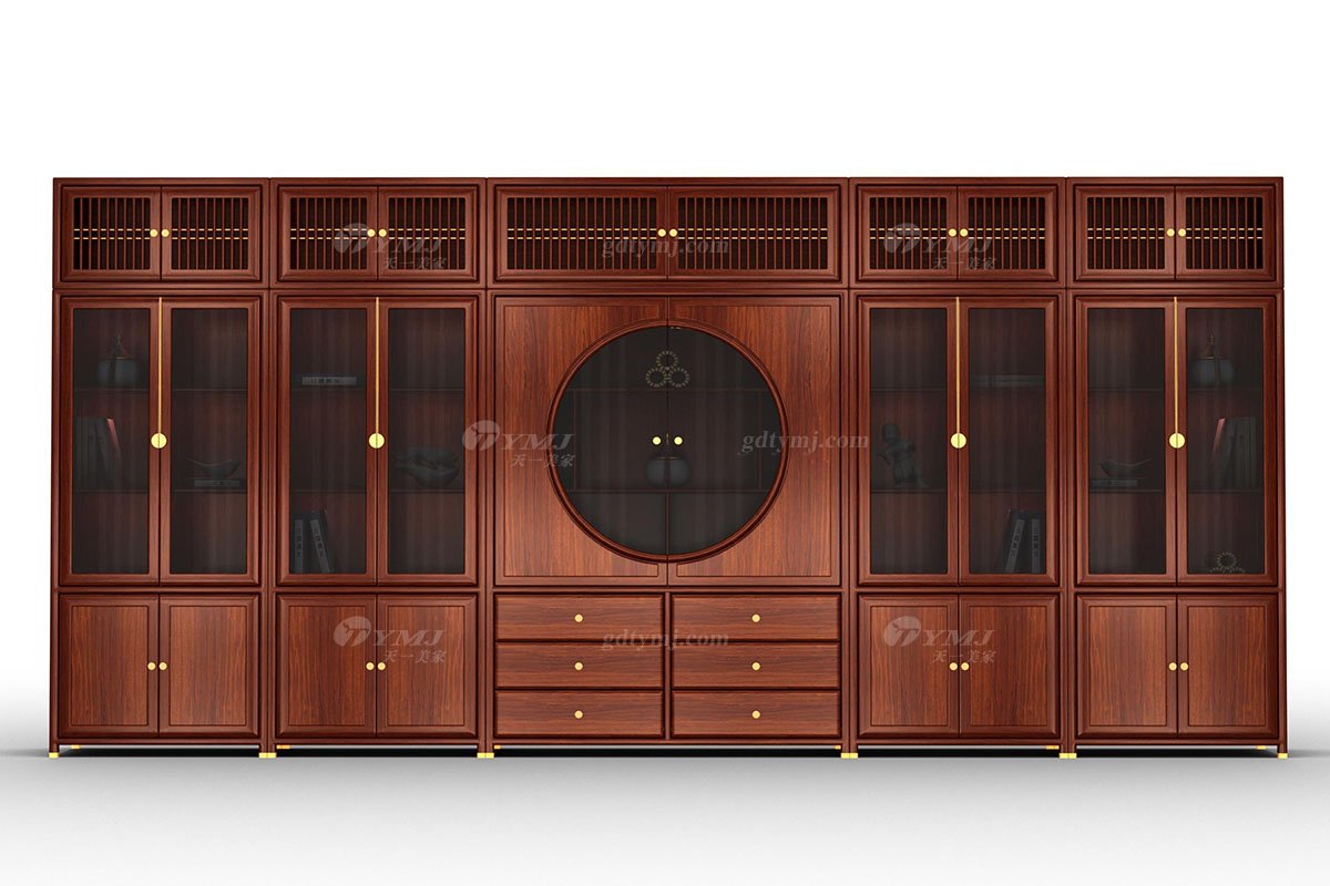 新中式辦公家具風(fēng)格品牌家具高端簡約時尚大氣安哥拉紫檀實(shí)木書柜文件柜