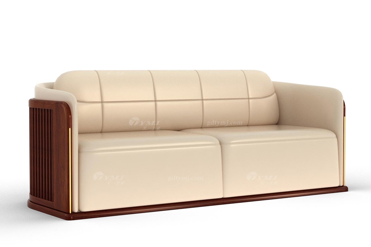 新中式辦公家具風(fēng)格品牌家具高端簡約時尚大氣刺猬紫檀實(shí)木+真皮三位沙發(fā)