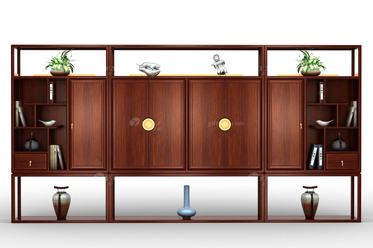 高端新中式辦公家具風(fēng)格品牌家具簡約大氣安哥拉紫檀實(shí)木書柜文件柜組合