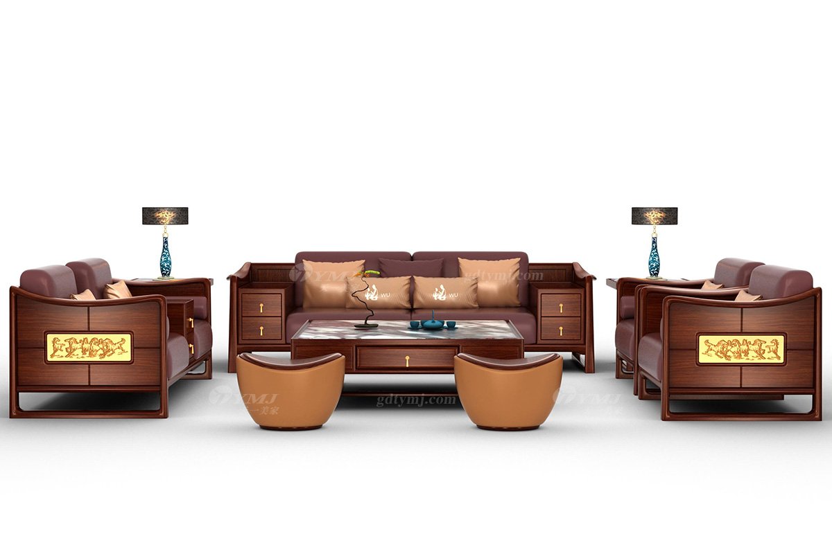 高端新中式辦公家具風格品牌家具簡約安哥拉紫檀實木單位沙發(fā)馬到成功單位沙發(fā)場景