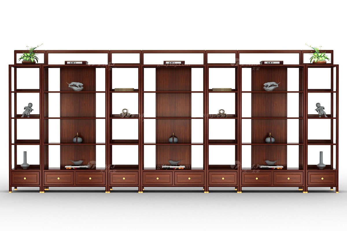 新中式辦公家具風(fēng)格高端品牌家具簡約時(shí)尚大氣實(shí)木安哥拉紫檀博古架