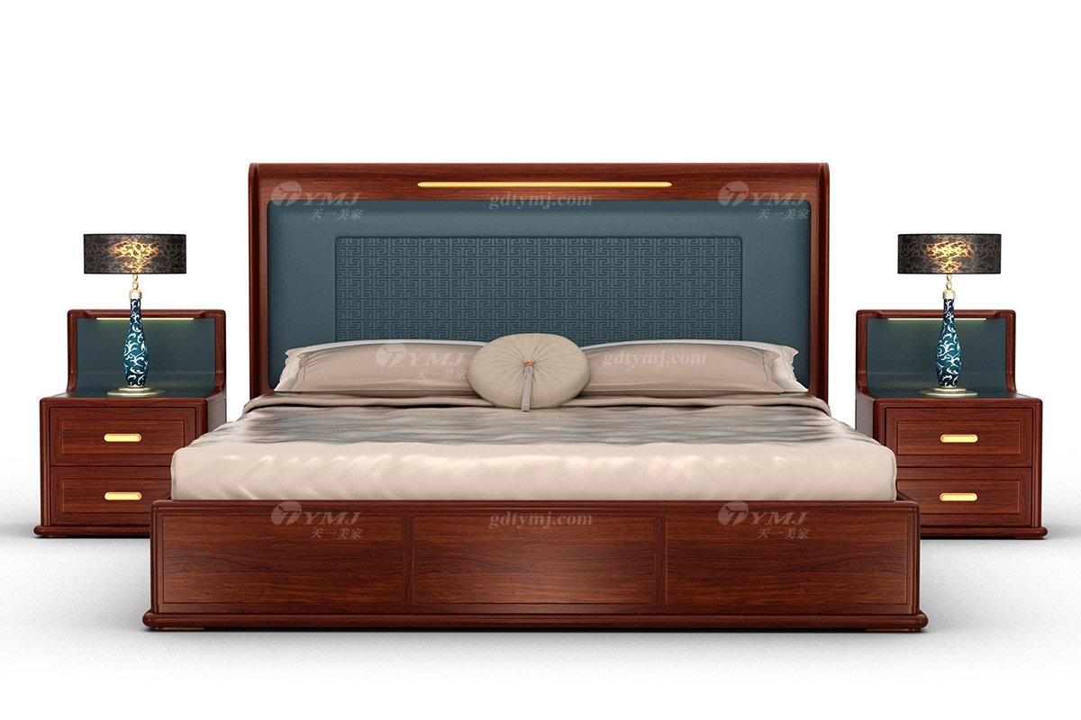 新中式辦公家具風格高端品牌家具簡約時尚大氣實木安哥拉紫檀床頭柜水墨江南床頭柜場景