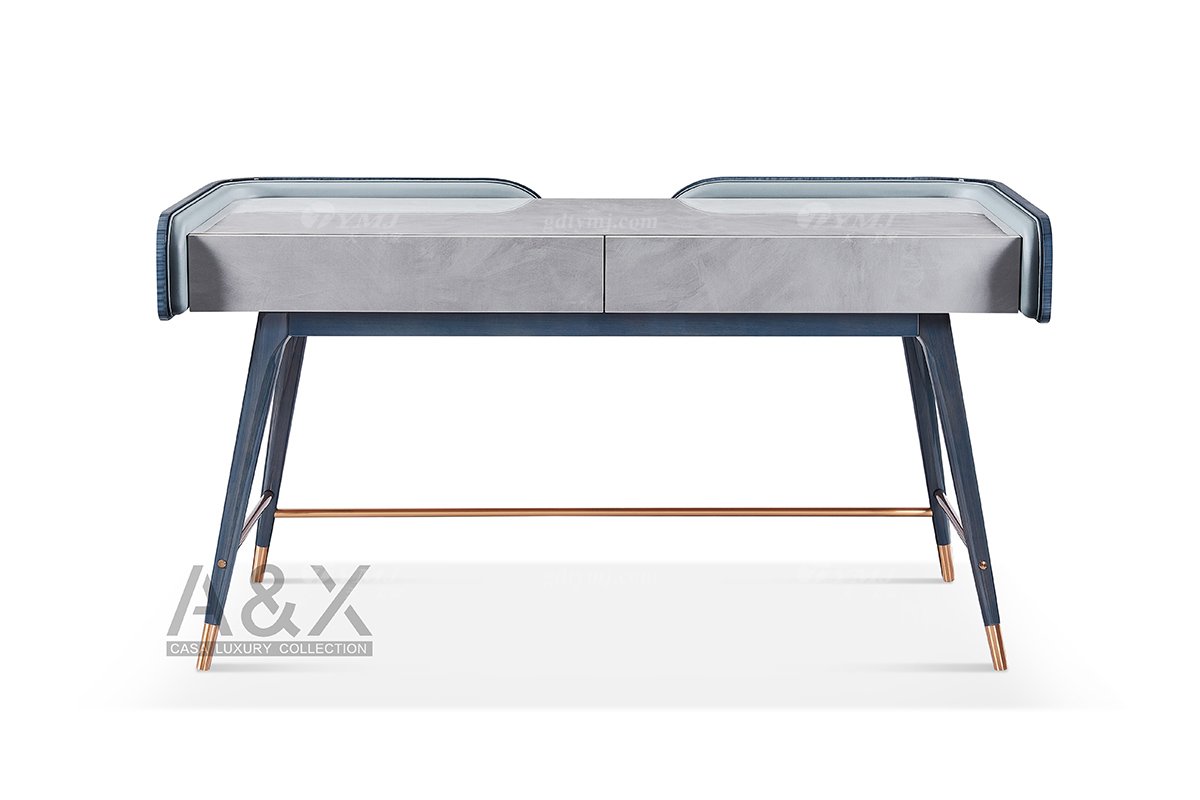 輕奢后現代風格家具高檔會所別墅家具品牌時尚不銹鋼黃銅拉絲書桌