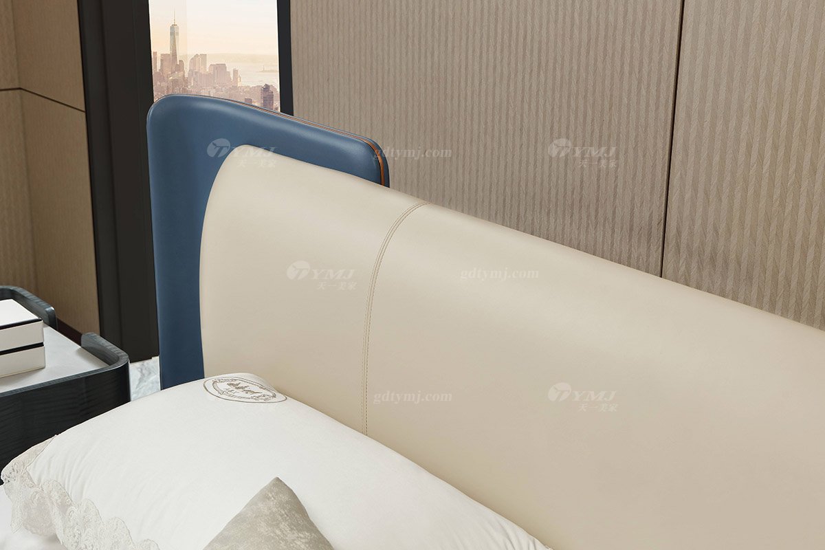 輕奢后現代風格家具高檔會所別墅家具品牌時尚大氣皮藝雙人床大床CW262-081雙人床細節