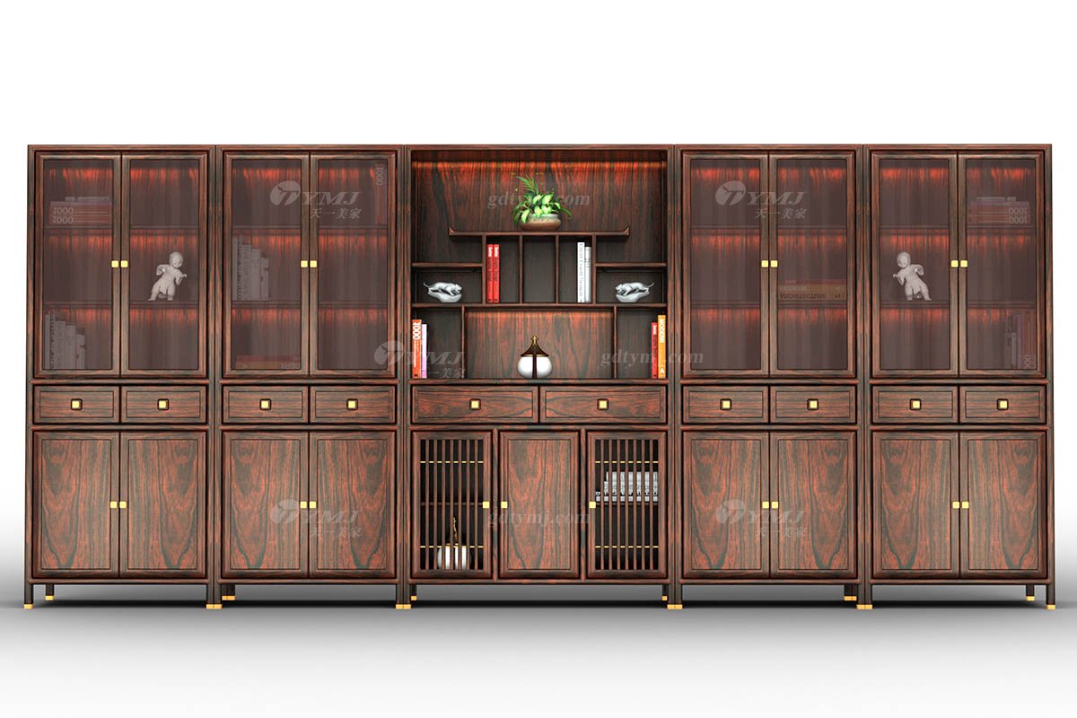 新中式高端別墅會(huì)所家用家具品牌輕奢全紅木黑酸枝實(shí)木書柜