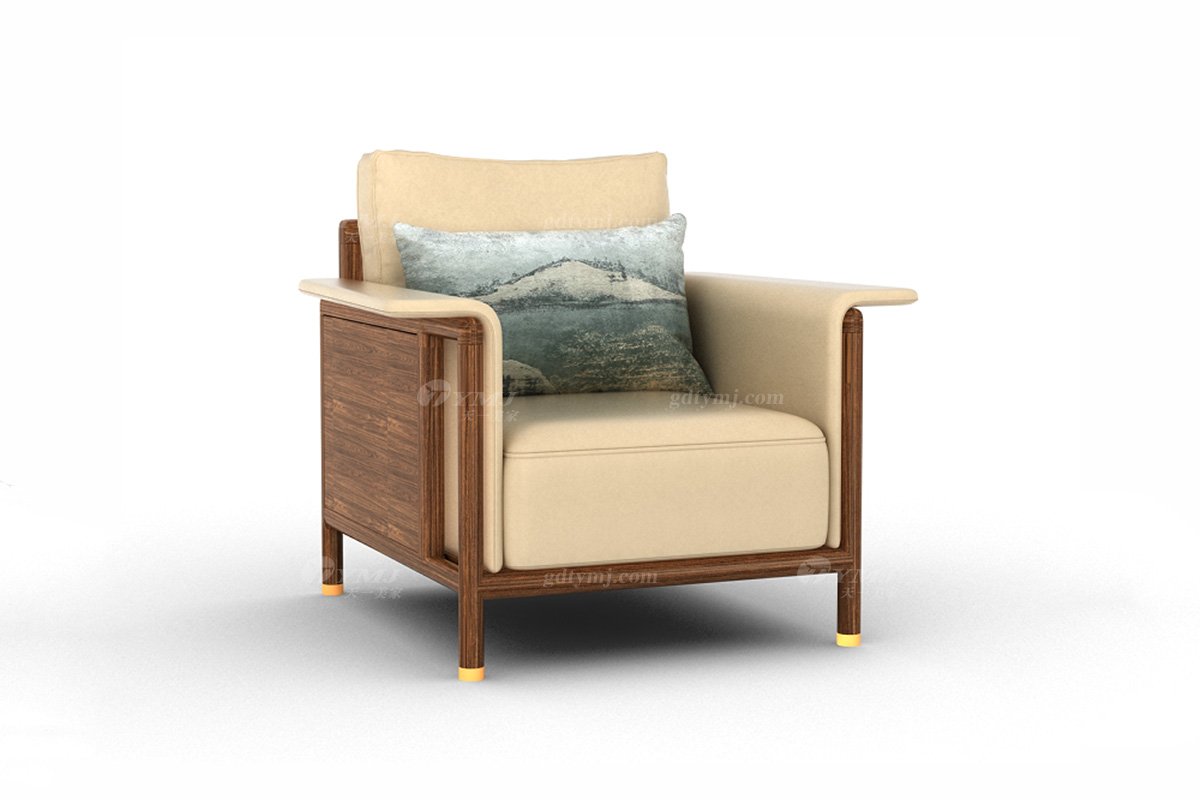 新中式家具風格高端別墅家具品牌簡約風格客廳極簡實木+生態皮藝單位沙發