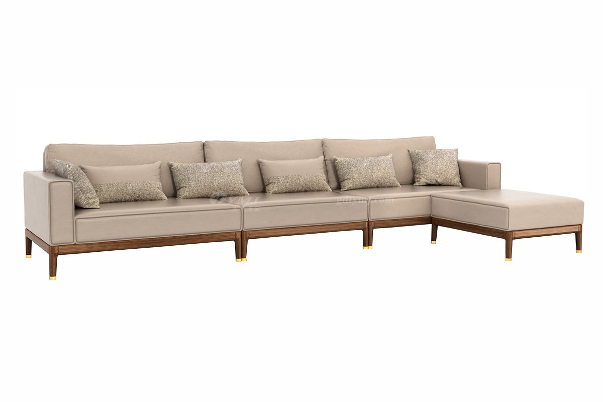 新中式家具風格高端別墅家具品牌簡約風格客廳極簡米色生態(tài)皮轉角沙發(fā)