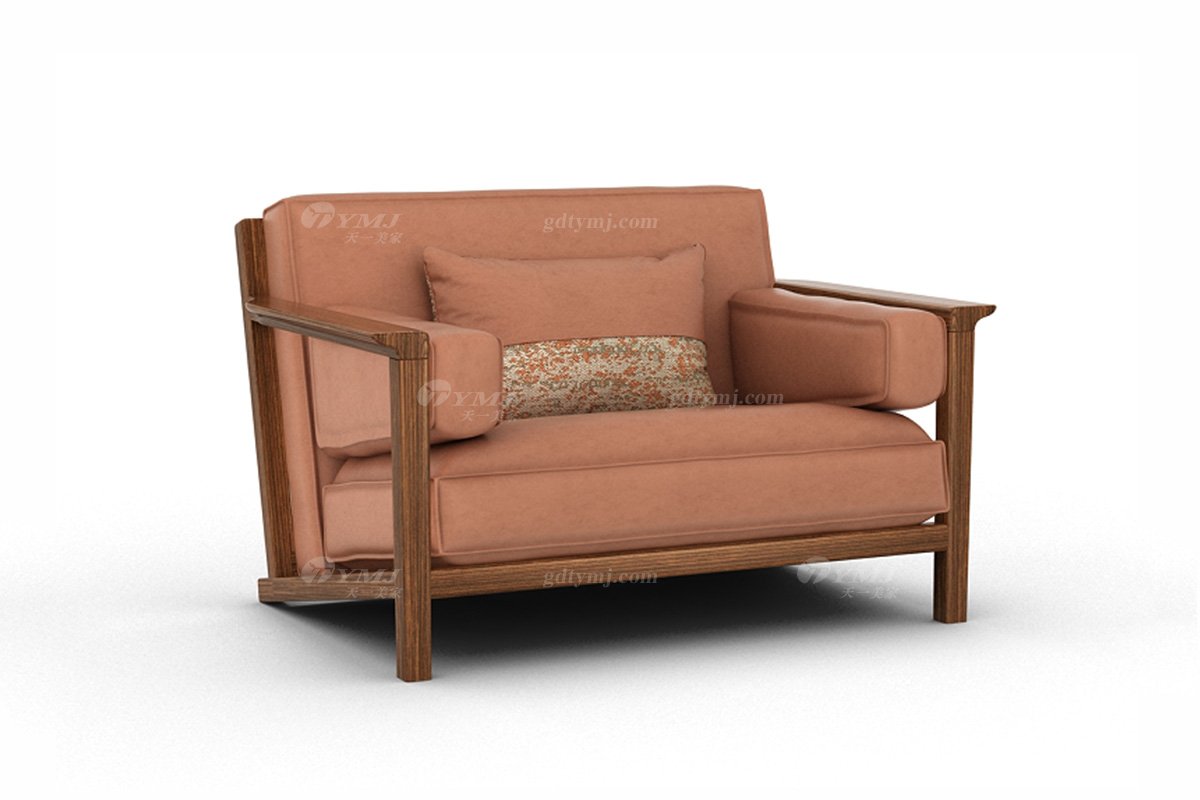 新中式家具風格高端別墅家具品牌簡約風格客廳棕色生態(tài)皮藝單人沙發(fā)