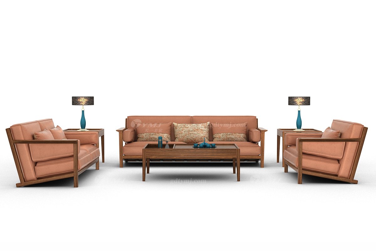 新中式家具風格高端別墅家具品牌簡約風格客廳棕色生態皮藝單人沙發H-XYSF1單位沙發場景