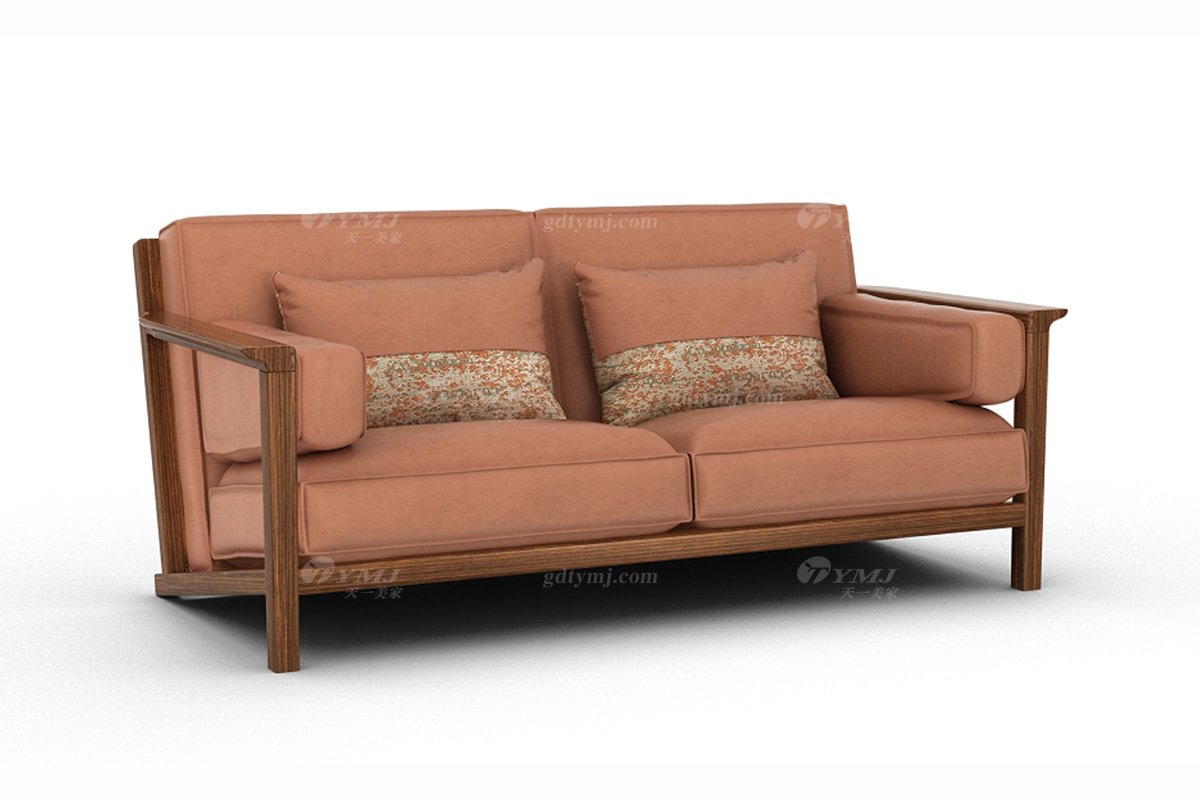 新中式家具風格高端別墅家具品牌簡約風格客廳棕色生態(tài)皮藝二人沙發(fā)
