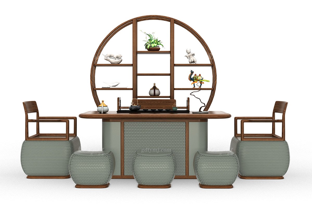 新中式風格家具高端會所家具品牌簡約茶室家具實木+藤編生態皮藝茶椅H-XYCY茶椅場景