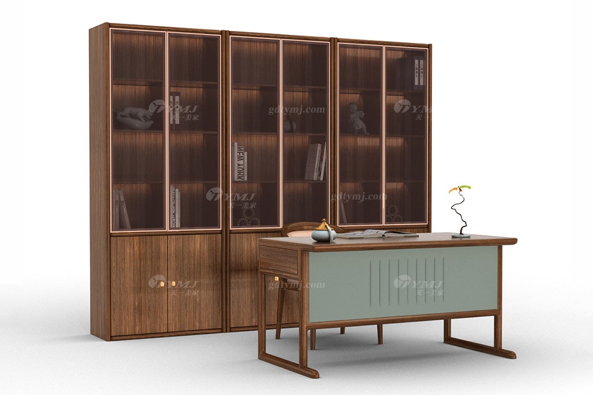 新中式風格家具高端別墅家具品牌簡約書房家具實木書臺書桌H-XJCTT書桌場景