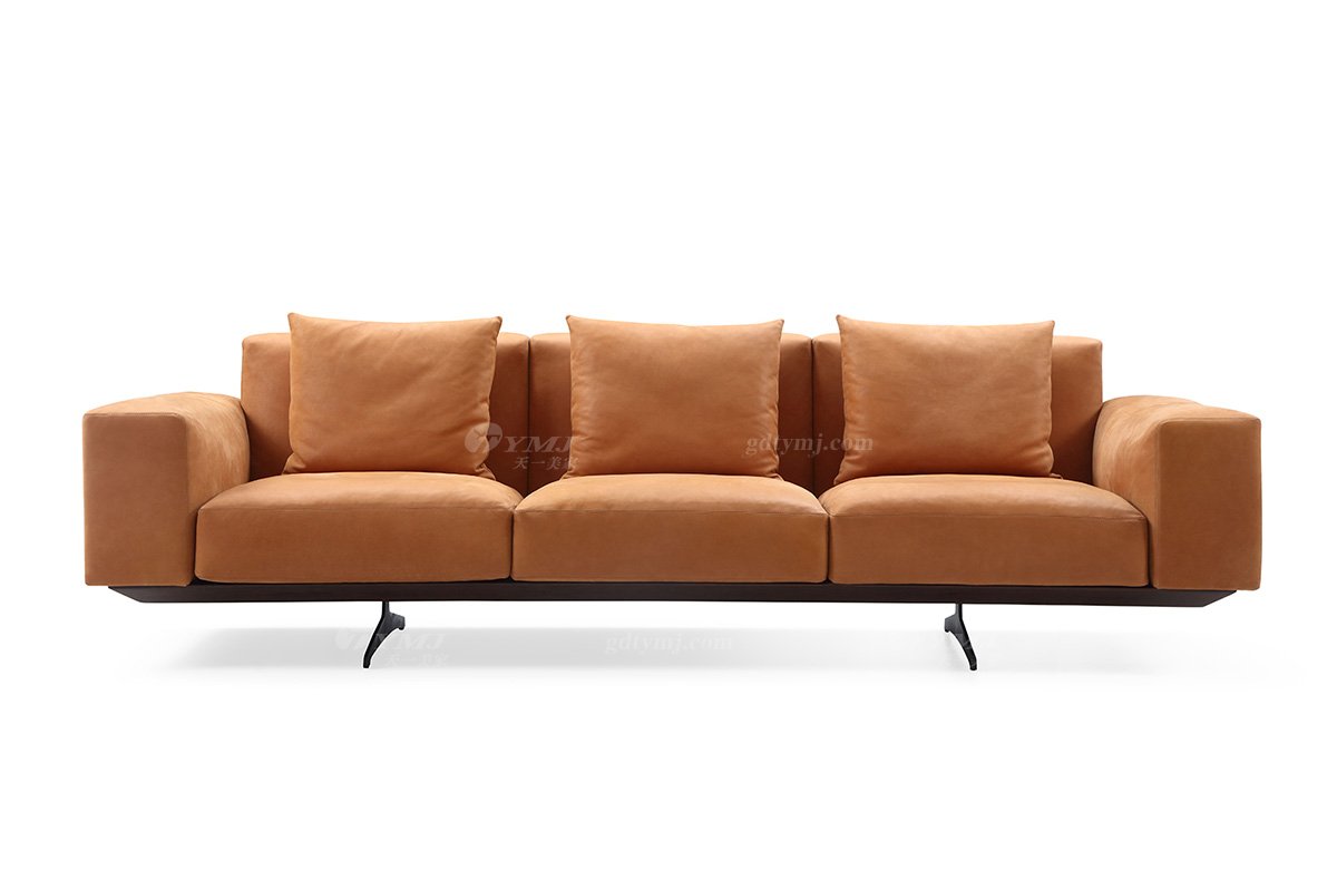 極簡風格意式品牌高端別墅會所家具現代簡約設計橙色四位沙發