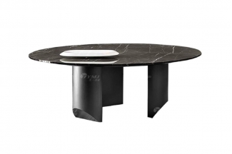 極簡風格家具品牌高端別墅會所簡約現代黑鈦鋼巖板圓餐臺