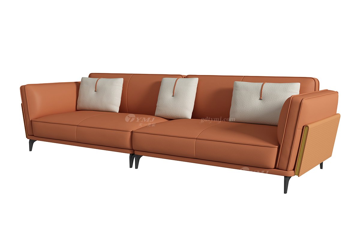 極簡風(fēng)格家具別墅會(huì)所高級(jí)舒適實(shí)木進(jìn)口黃牛皮橙色三人位沙發(fā)SF-022三人位沙發(fā)