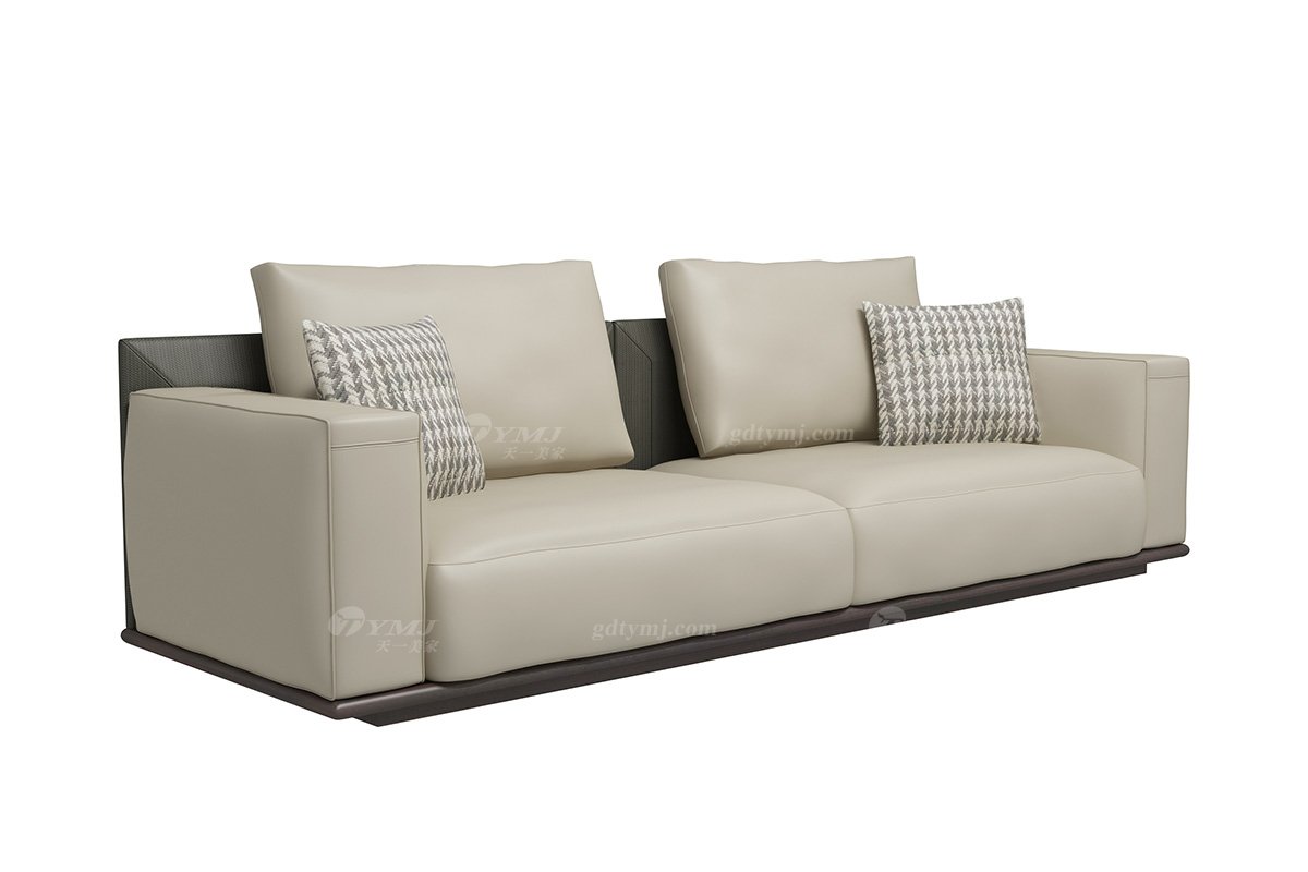 極簡風格家具別墅會所高級舒適實木進口黃牛皮灰色四人位沙發SF-023B四人位沙發