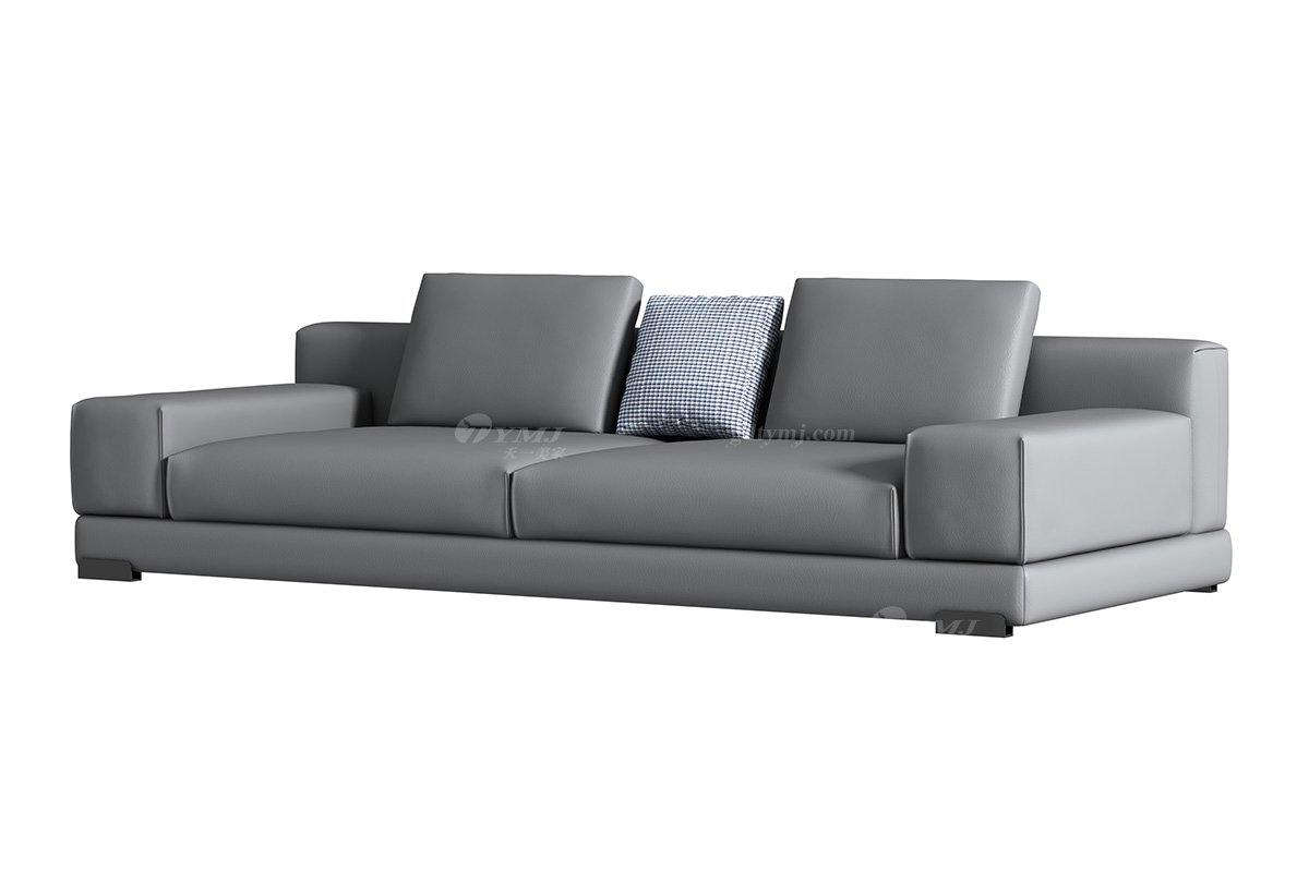 極簡風格家具別墅會所舒適實木進口頭層黃牛皮灰色三位沙發SF-102三位沙發