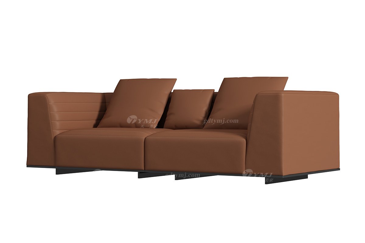 極簡風格家具別墅會所舒適實木進口頭層黃牛皮咖啡棕色三位沙發SF-105三位沙發