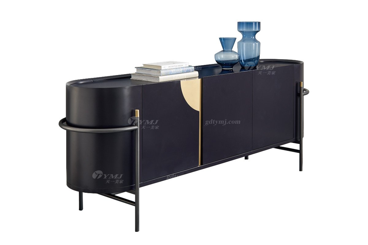 極簡風格家具高端別墅會所大宅簡約E0級環保板黑色餐邊柜