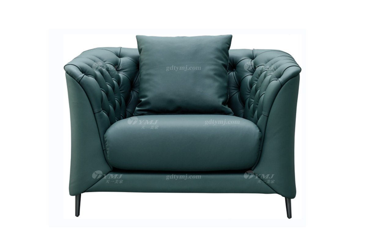 極簡風格家具高端別墅會所大宅簡約實木綠色半皮單位沙發