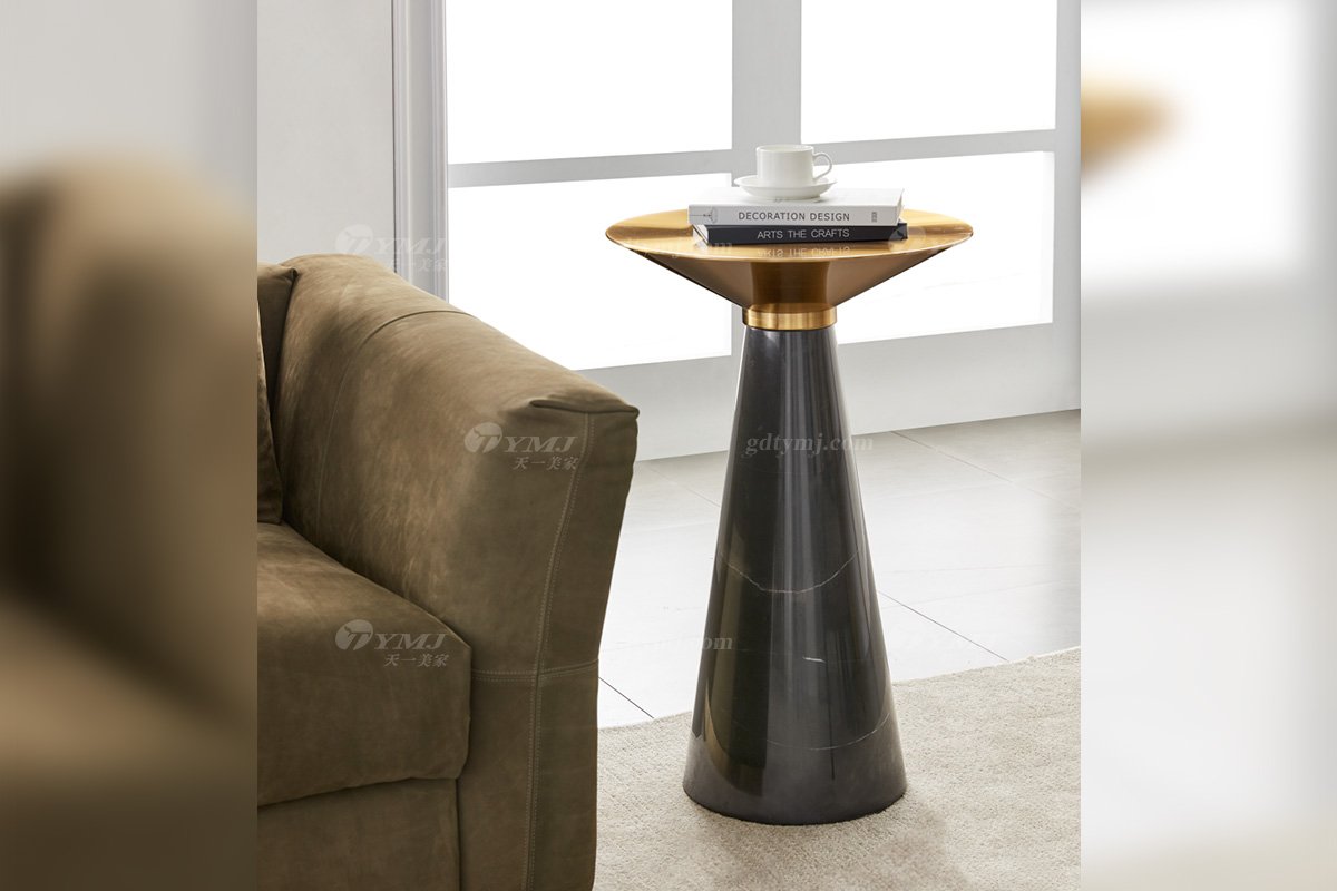 極簡風格家具高端別墅會所大宅簡約不銹鋼電鍍黃銅+大花綠大理石角幾WD609角幾