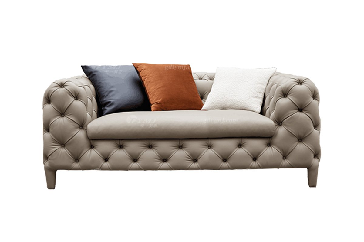 極簡風格家具高端別墅會所大宅簡約拉扣實木灰色半皮扶手單位沙發