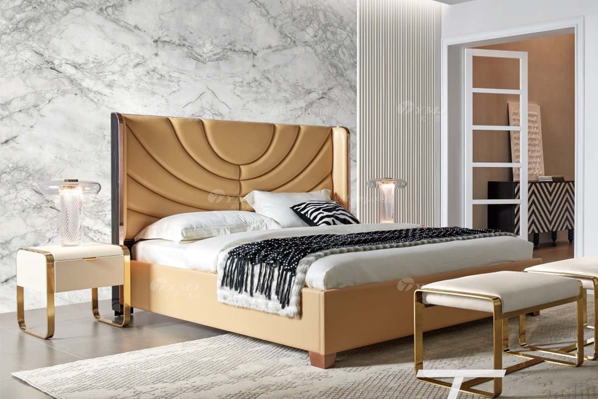 極簡風(fēng)格家具高端別墅會(huì)所大宅時(shí)尚超纖皮藝+不銹鋼白色床頭柜WD609床頭柜場(chǎng)景