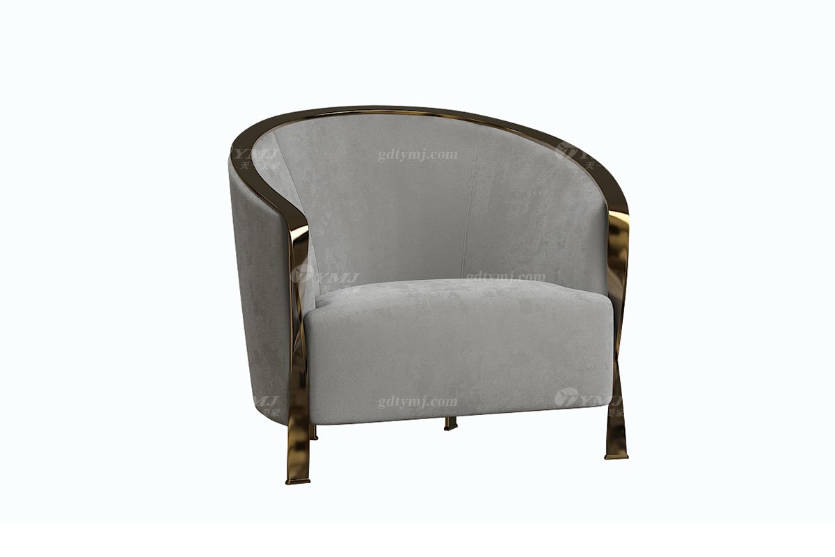 極簡風(fēng)格家具高端別墅會(huì)所大宅簡約時(shí)尚拉絲不銹鋼+灰色布藝休閑椅