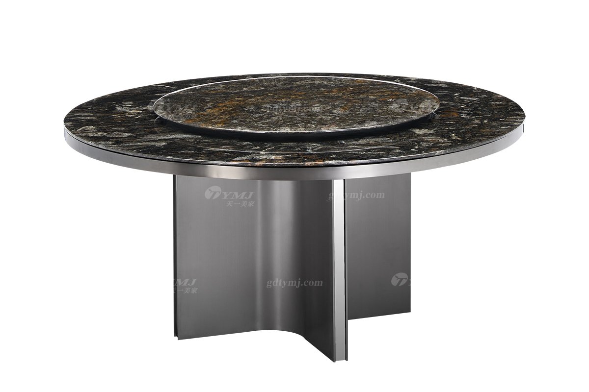 時(shí)尚高端意式極簡(jiǎn)家具別墅家用豪宅奢華鉑金鉆奢石圓餐臺(tái)