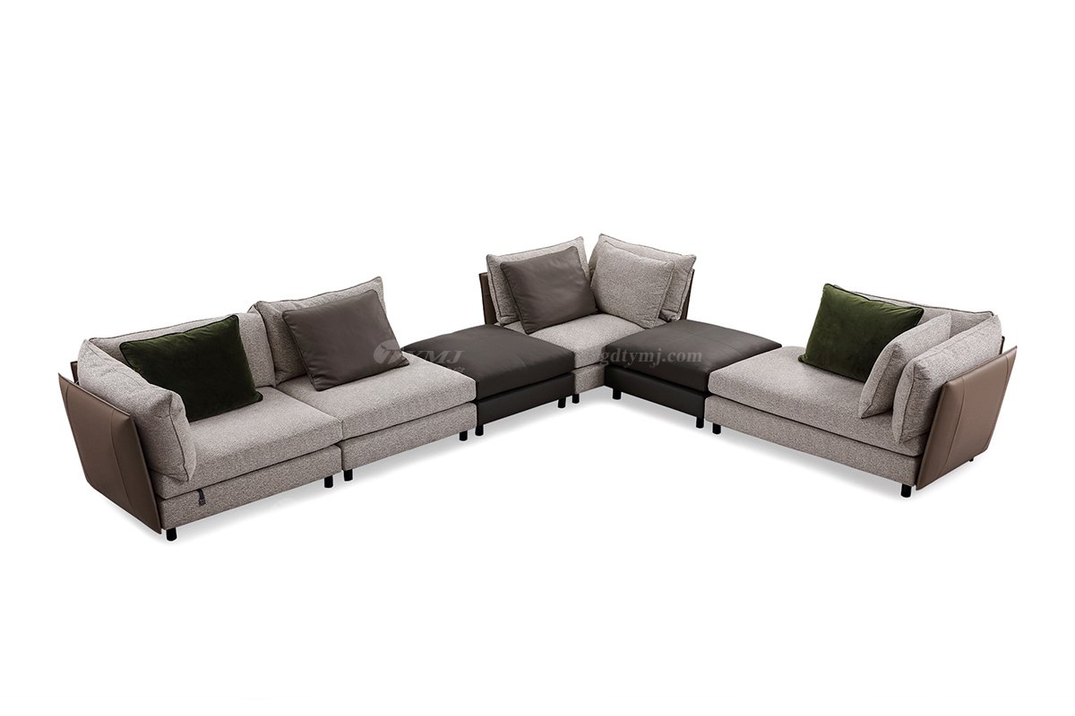 時尚高端現代極簡家具別墅大宅家用真皮布藝結合組合沙發F9535轉角沙發