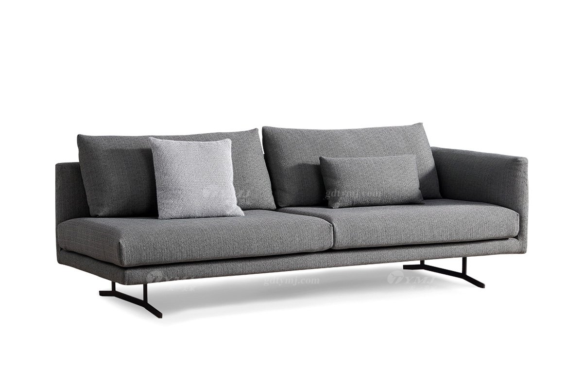 時尚高端現代極簡家具別墅大宅家用灰色布藝單扶手三位沙發F9562三位沙發