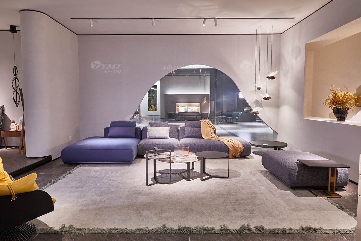 時尚高端現代極簡家具別墅大宅家用舒適皮布藝組合沙發F9570組合沙發場景