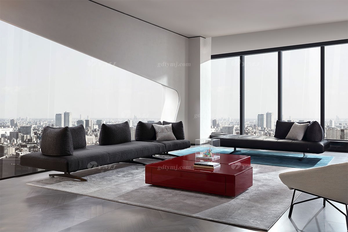 時尚高端現代極簡家具別墅大宅家用舒適黑色布藝多人位沙發F9591組合沙發