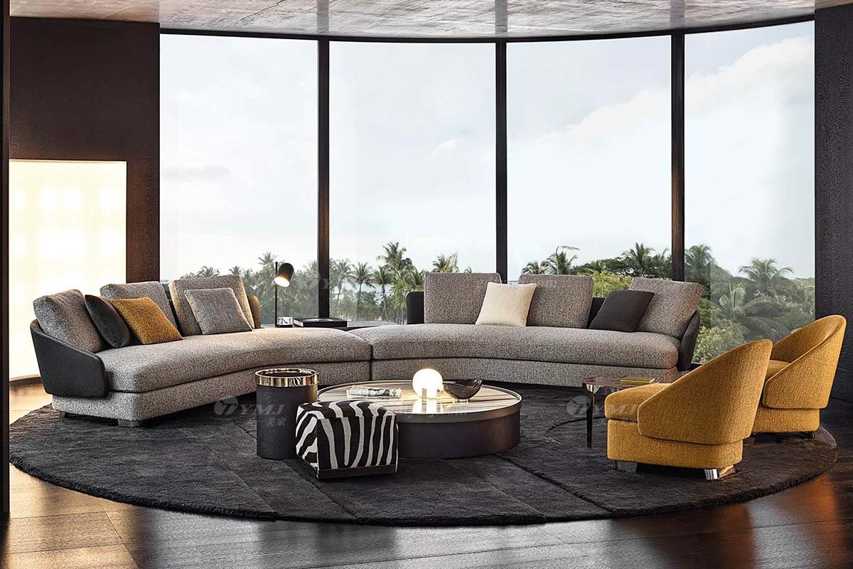 時(shí)尚高端現(xiàn)代極簡(jiǎn)家具別墅大宅家用舒灰色布藝轉(zhuǎn)角沙發(fā)F9603B沙發(fā)場(chǎng)景1