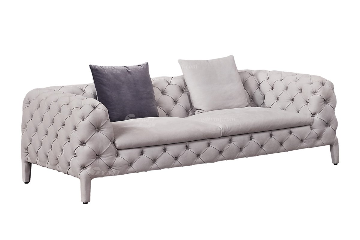 時尚高端現(xiàn)代極簡家具別墅大宅大戶型舒適大氣灰色拉扣全皮二位沙發(fā)