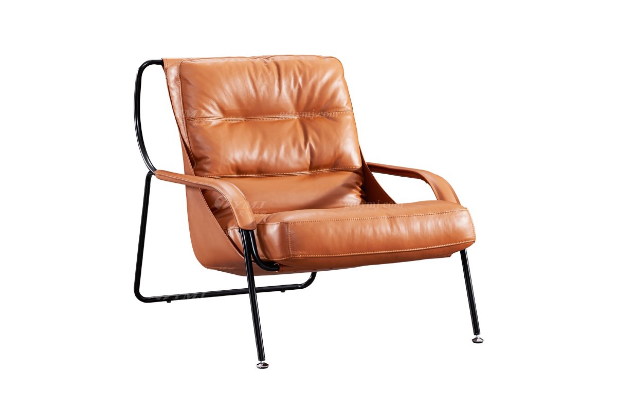 時尚高端現(xiàn)代簡約家具家用別墅大宅舒適橙色皮藝休閑椅